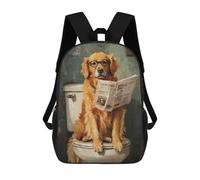 sinyumoney 3D Golden Retriever Reading Newspaper-6 Kid's Backpack Waterproof 17inch School Bag Cute Rucksacks Fashion Casual Schoolbag for Kids for Girl Boy School