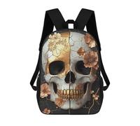 sinyumoney 3D Golden Skull with Flowers Art Print-2 Kid's Backpack Waterproof 17inch School Bag Cute Rucksacks Fashion Casual Schoolbag for Kids for Girl Boy School