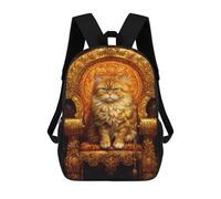sinyumoney 3D Golden Throne Cat King School Backpack for Kids Adult,Animal Schoolbags Large Bookbags Casual Daypack with Side Mesh Pocket 17inch