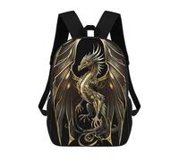 sinyumoney 3D Golden Winged Dragon Artwork Kid's Backpack Waterproof School Bag Bookbag Cute Rucksacks Fashion Casual Schoolbag for Kids for Girl Boy School 17inch