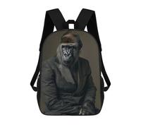 sinyumoney 3D Gorilla in A Suit Kid's Backpack Waterproof School Bag Bookbag Cute Rucksacks Fashion Casual Schoolbag for Kids for Girl Boy School 17inch