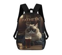 sinyumoney 3D Grumpy Judgmental Beer Cat Printing Daypacks Kids Casual Backpack Knapsack High Capacity Rucksack Travel Laptop Book Bag 17inch