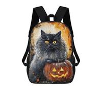 sinyumoney 3D Halloween Black Cat with Jack-o'-Lantern-2 Kid's Backpack Waterproof 17inch School Bag Cute Rucksacks Fashion Casual Schoolbag for Kids for Girl Boy School