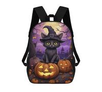 sinyumoney 3D Halloween Black Cat with Pumpkins 17 Inch School Backpack Student Casual Backpack For Kid's Children's Daypack Bookbag Hiking Sports Outdoor Work Travel Laptop Bag