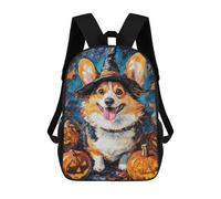 sinyumoney 3D Halloween Corgi with Pumpkins Kid's Backpack Waterproof 17inch School Bag Cute Rucksacks Fashion Casual Schoolbag for Kids for Girl Boy School