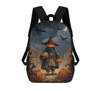 sinyumoney 3D Halloween Pumpkin Witch Scene Kid's Backpack Waterproof 17inch School Bag Cute Rucksacks Fashion Casual Schoolbag for Kids for Girl Boy School