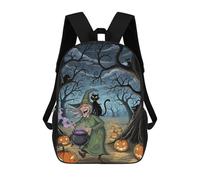 sinyumoney 3D Halloween Witch Cat Kid's Backpack Waterproof 17inch School Bag Cute Rucksacks Fashion Casual Schoolbag for Kids for Girl Boy School