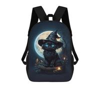 sinyumoney 3D Halloween Witch Cat Moon 17 Inch School Backpack Student Casual Backpack For Kid's Children's Daypack Bookbag Hiking Sports Outdoor Work Travel Laptop Bag