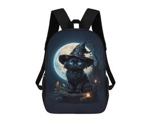 sinyumoney 3D Halloween Witch Cat Moon 17 Inch School Backpack Student Casual Backpack For Kid's Children's Daypack Bookbag Hiking Sports Outdoor Work Travel Laptop Bag