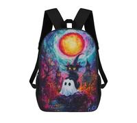 sinyumoney 3D Halloween Witch Cat Printing Daypacks Kids Casual Backpack Knapsack High Capacity Rucksack Travel Laptop Book Bag 17inch