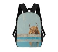 sinyumoney 3D Highland Cow Pool 17 Inch School Backpack Student Casual Backpack For Kid's Children's Daypack Bookbag Hiking Sports Outdoor Work Travel Laptop Bag