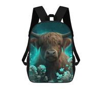 sinyumoney 3D Highland Cow with Flowers Kid's Backpack Waterproof 17inch School Bag Cute Rucksacks Fashion Casual Schoolbag for Kids for Girl Boy School
