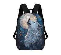 sinyumoney 3D Howling Wolf Stained Glass Art Print Children Backpack for School Students Backpacks Schoolbag Shoulder Book Bags 17inch