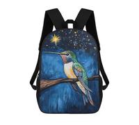 sinyumoney 3D Hummingbird Starry Night Art Print Kid's Backpack Waterproof 17inch School Bag Cute Rucksacks Fashion Casual Schoolbag for Kids for Girl Boy School