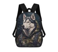sinyumoney 3D Husky Camo Jacket Print Children Backpack for School Students Backpacks Schoolbag Shoulder Book Bags 17inch