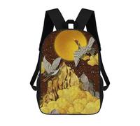 sinyumoney 3D Japanese Cranes Moon Gold Printing Daypacks Kids Casual Backpack Knapsack High Capacity Rucksack Travel Laptop Book Bag 17inch