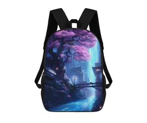 sinyumoney 3D Japanese Sakura Neon Art School Backpack Student Casual Backpack For Kid's Children's Daypack Bookbag Hiking Sports Outdoor Work Travel Laptop Bag 17inch