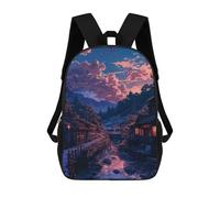 sinyumoney 3D Japanese Village Japan School Backpack Student Casual Backpack For Kid's Children's Daypack Bookbag Hiking Sports Outdoor Work Travel Laptop Bag 17inch