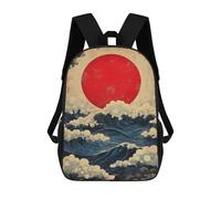 sinyumoney 3D Japanese Wave Art Print-1 Kid's Backpack Waterproof 17inch School Bag Cute Rucksacks Fashion Casual Schoolbag for Kids for Girl Boy School