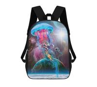 sinyumoney 3D Jellyfish Astronaut in Space Kid's Backpack Waterproof School Bag Bookbag Cute Rucksacks Fashion Casual Schoolbag for Kids for Girl Boy School 17inch