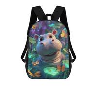 sinyumoney 3D Jungle Hippo Adventure Kid's Backpack Waterproof 17inch School Bag Cute Rucksacks Fashion Casual Schoolbag for Kids for Girl Boy School