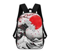 sinyumoney 3D Katsushika Hokusai Wave Red Moon Printing Daypacks Kids Casual Backpack Knapsack High Capacity Rucksack Travel Laptop Book Bag 17inch