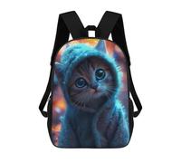 sinyumoney 3D Kawaii Cat in Blue Onesie Kid's Backpack Waterproof 17inch School Bag Cute Rucksacks Fashion Casual Schoolbag for Kids for Girl Boy School
