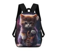 sinyumoney 3D Kitten with Guitar in Space Print Children Backpack for School Students Backpacks Schoolbag Shoulder Book Bags 17inch