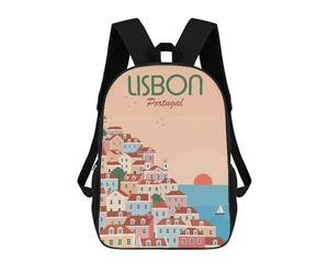 sinyumoney 3D Lisbon, Portugal School Backpack Student Casual Backpack For Kid's Children's Daypack Bookbag Hiking Sports Outdoor Work Travel Laptop Bag 17inch