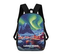 sinyumoney 3D Lofoten Islands Aurora Borealis Kid's Backpack Waterproof 17inch School Bag Cute Rucksacks Fashion Casual Schoolbag for Kids for Girl Boy School