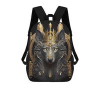 sinyumoney 3D Lord Wolf Golden Art Deco 17 Inch School Backpack Student Casual Backpack For Kid's Children's Daypack Bookbag Hiking Sports Outdoor Work Travel Laptop Bag