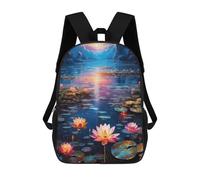 sinyumoney 3D Lotus Flower at Sunset Printing Daypacks Kids Casual Backpack Knapsack High Capacity Rucksack Travel Laptop Book Bag 17inch