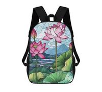 sinyumoney 3D Lotus Flowers in Stained Glass School Backpack Student Casual Backpack For Kid's Children's Daypack Bookbag Hiking Sports Outdoor Work Travel Laptop Bag 17inch