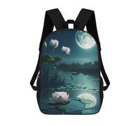 sinyumoney 3D Lotus Pond Under Moonlight Kid's Backpack Waterproof School Bag Bookbag Cute Rucksacks Fashion Casual Schoolbag for Kids for Girl Boy School 17inch