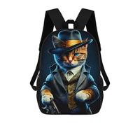 sinyumoney 3D Mafia Cat Kid's Backpack Waterproof 17inch School Bag Cute Rucksacks Fashion Casual Schoolbag for Kids for Girl Boy School
