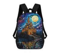 sinyumoney 3D Magical Castle Night Scene School Backpack for Kids Adult,Animal Schoolbags Large Bookbags Casual Daypack with Side Mesh Pocket 17inch