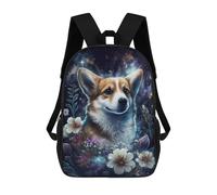 sinyumoney 3D Magical Corgi Garden Art Print -1 17 Inch School Backpack Student Casual Backpack For Kid's Children's Daypack Bookbag Hiking Sports Outdoor Work Travel Laptop Bag