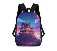 sinyumoney 3D Magical Moonlit Cottage Kid's Backpack Waterproof 17inch School Bag Cute Rucksacks Fashion Casual Schoolbag for Kids for Girl Boy School