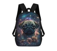 sinyumoney 3D Magical Pug with Flowers -2 17 Inch School Backpack Student Casual Backpack For Kid's Children's Daypack Bookbag Hiking Sports Outdoor Work Travel Laptop Bag