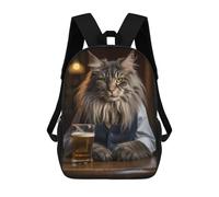 sinyumoney 3D Maine Coon Cat in The Pub Kid's Backpack Waterproof 17inch School Bag Cute Rucksacks Fashion Casual Schoolbag for Kids for Girl Boy School
