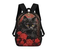 sinyumoney 3D Maine Coon Cat with Flower 17 Inch School Backpack Student Casual Backpack For Kid's Children's Daypack Bookbag Hiking Sports Outdoor Work Travel Laptop Bag