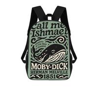 sinyumoney 3D Moby Dick Book Cover Art Printing Daypacks Kids Casual Backpack Knapsack High Capacity Rucksack Travel Laptop Book Bag 17inch