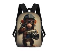 sinyumoney 3D Monkey Photographer Print Children Backpack for School Students Backpacks Schoolbag Shoulder Book Bags 17inch