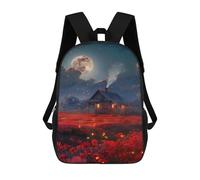 sinyumoney 3D Moonlit Cabin in Red Fields Kid's Backpack Waterproof 17inch School Bag Cute Rucksacks Fashion Casual Schoolbag for Kids for Girl Boy School