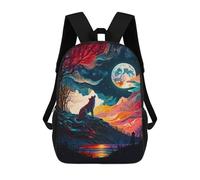 sinyumoney 3D Moonlit Wolf Howl Kid's Backpack Waterproof School Bag Bookbag Cute Rucksacks Fashion Casual Schoolbag for Kids for Girl Boy School 17inch