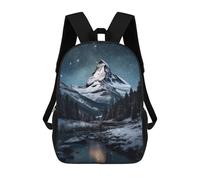 sinyumoney 3D Mountain Peak Snow Night Printing Daypacks Kids Casual Backpack Knapsack High Capacity Rucksack Travel Laptop Book Bag 17inch
