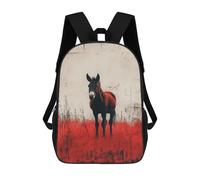 sinyumoney 3D Mule Portrait in Red And White 17 Inch School Backpack Student Casual Backpack For Kid's Children's Daypack Bookbag Hiking Sports Outdoor Work Travel Laptop Bag