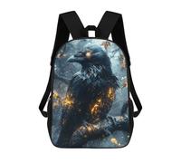 sinyumoney 3D Mystical Raven with Glowing Feathers Kid's Backpack Waterproof 17inch School Bag Cute Rucksacks Fashion Casual Schoolbag for Kids for Girl Boy School