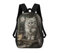 sinyumoney 3D Mystical White Cat with Full Moon Kid's Backpack Waterproof 17inch School Bag Cute Rucksacks Fashion Casual Schoolbag for Kids for Girl Boy School