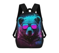 sinyumoney 3D Neon Bear in Sunglasses Print Children Backpack for School Students Backpacks Schoolbag Shoulder Book Bags 17inch